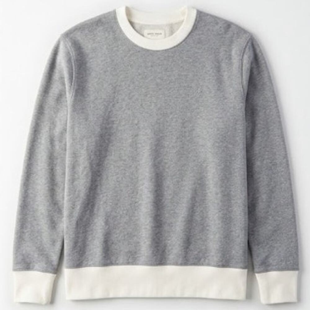 American Eagle Men's Colorblock Crewneck Sweatshirt Large Grey - Cream